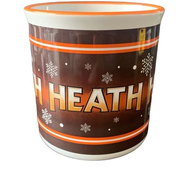 Pre Owned Heath Coffee Mug Cup White Brown Orange Snowflake Hershey Chocolate - Picture 1 of 10